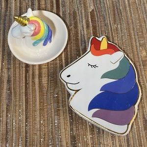 New 🦄 Adorable Glazed Dolomite Unicorn Shape Jewelry Ring Trinket Tray Set of 2